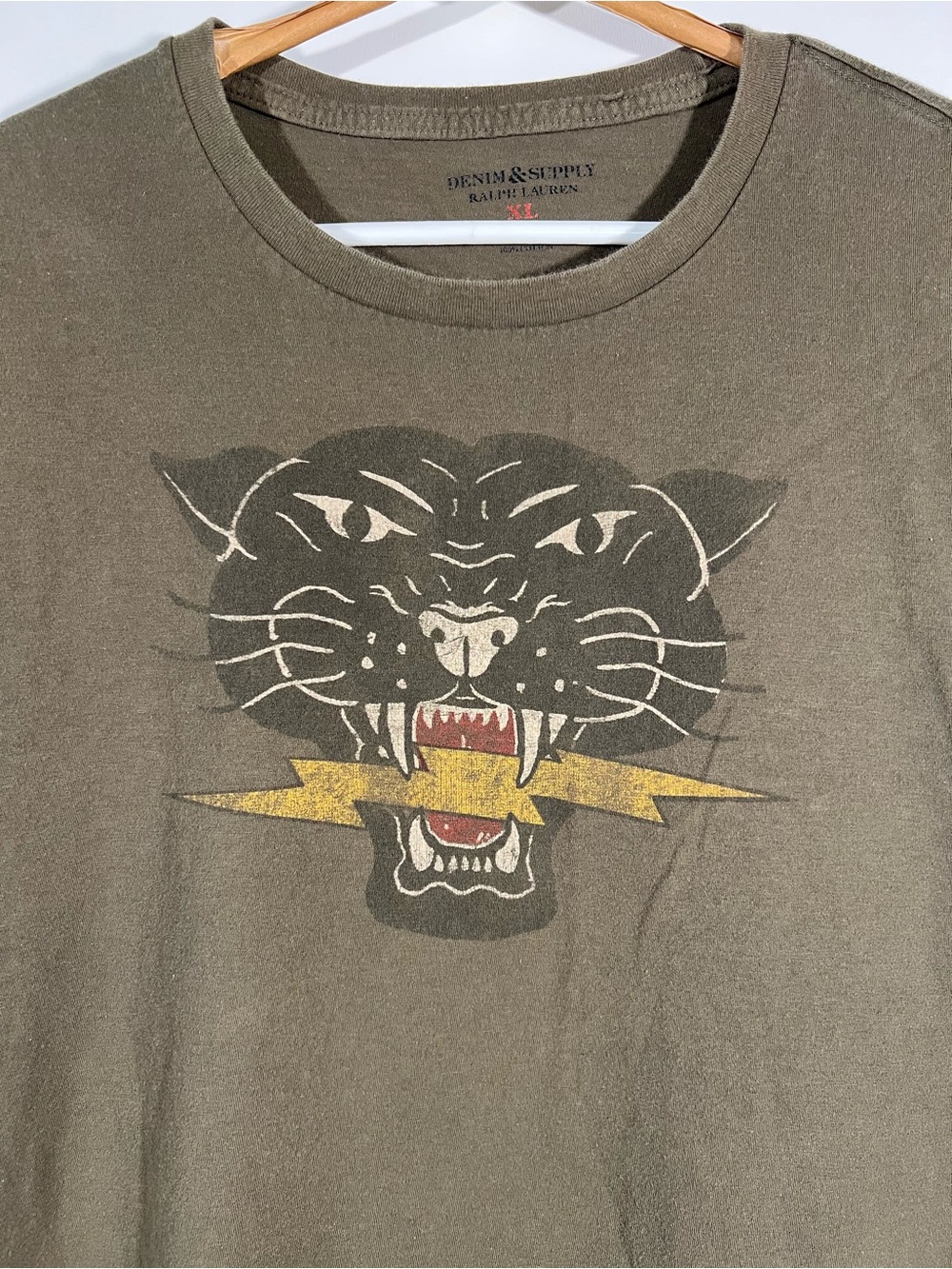 Denim And Supply Ralph Lauren Panther Lightning Bolt Tattoo Men’s XL Olive Green - Picture 5 of 7